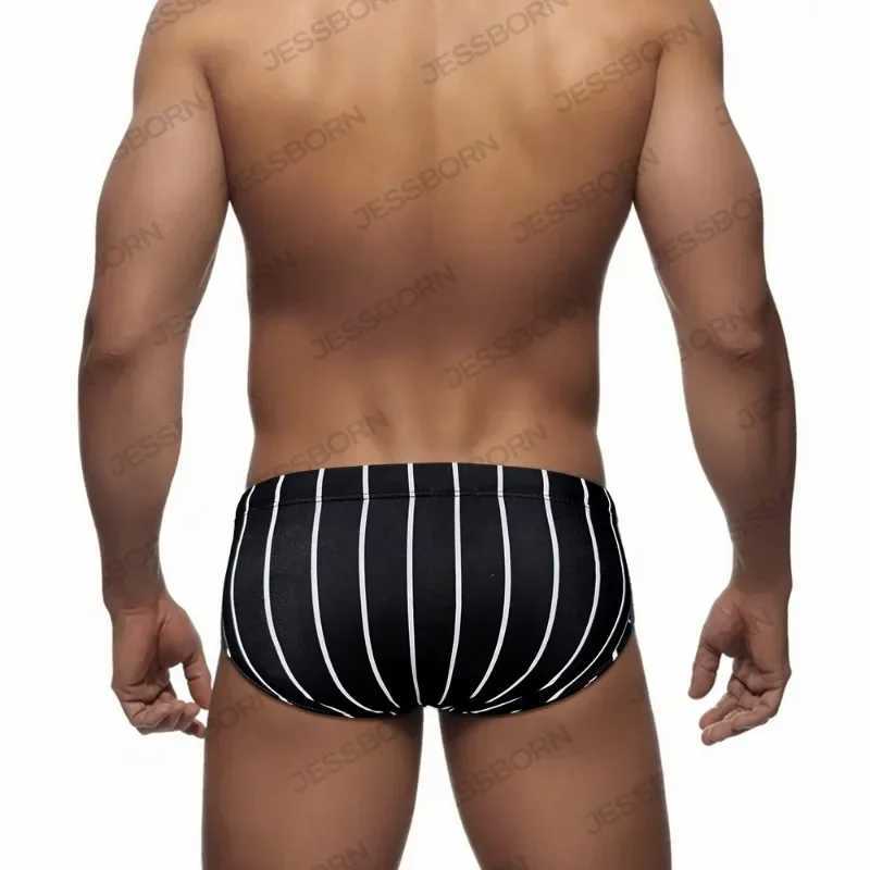 Fashionable mens outerwear swimsuit sexy low waist swimsuit breathable quick drying surfing dry black striped beach shorts M250218