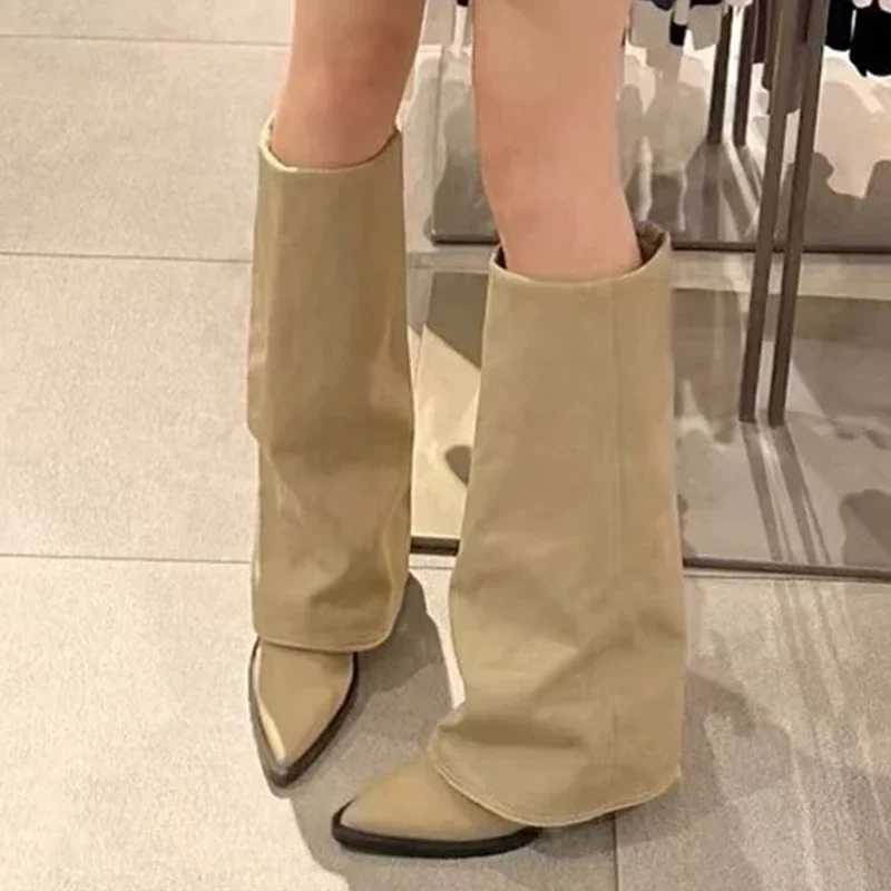 Knee High Heels Womens Boots Leather Shorty Fashion Shoes Pointed Toe Snow Boots New Designer Pump Punk Chelsea Botas Mujer Z250218