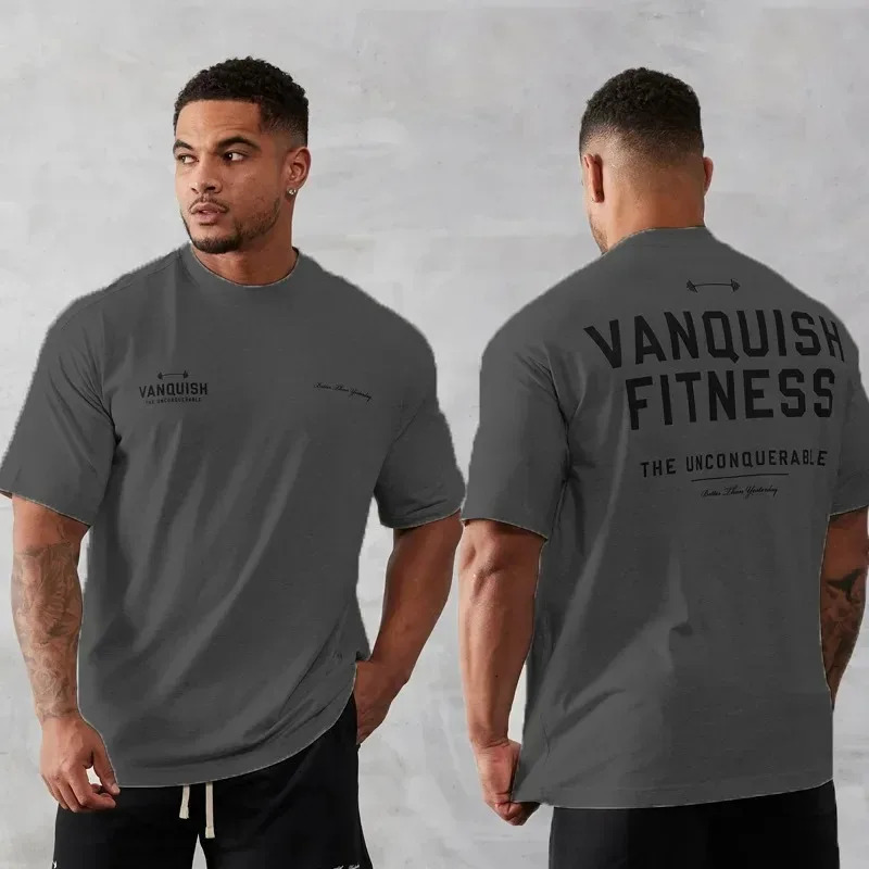 Mens Vintage Oversized T-Shirt Summer Sports Fitness Cotton Crew Neck Short Sleeve Joggers Gym Running Training T-Shirts 250217