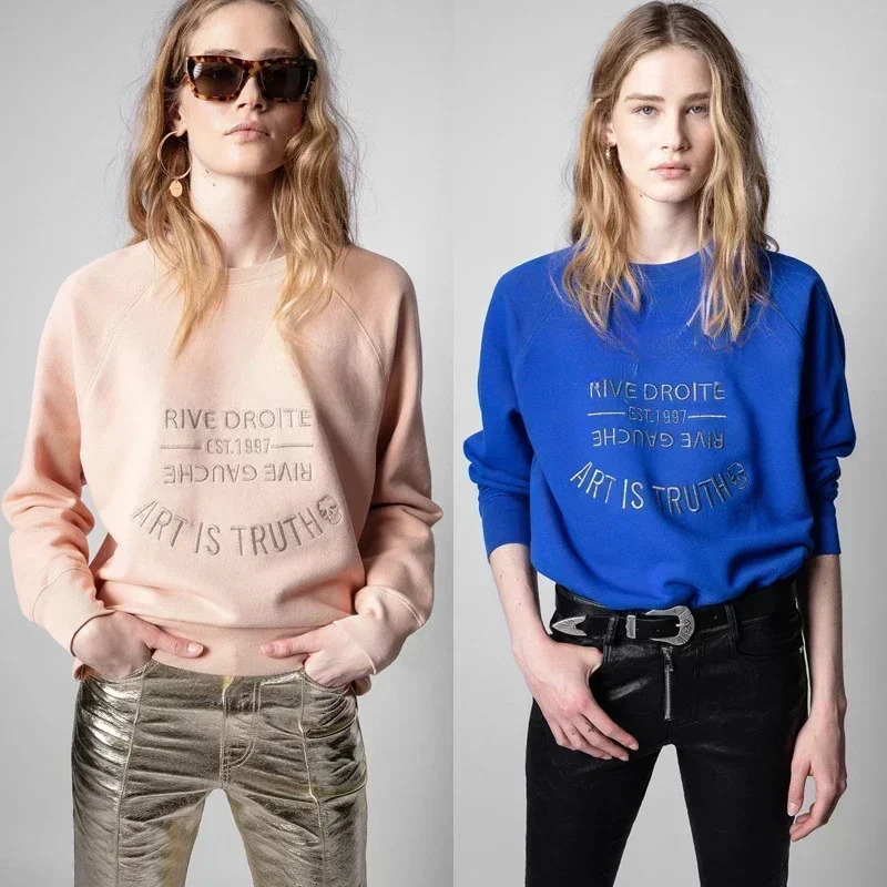 Early Autumn French Niche ZV Classic Letter y Pink Cotton Womens ed Pullover Hoodie 250213