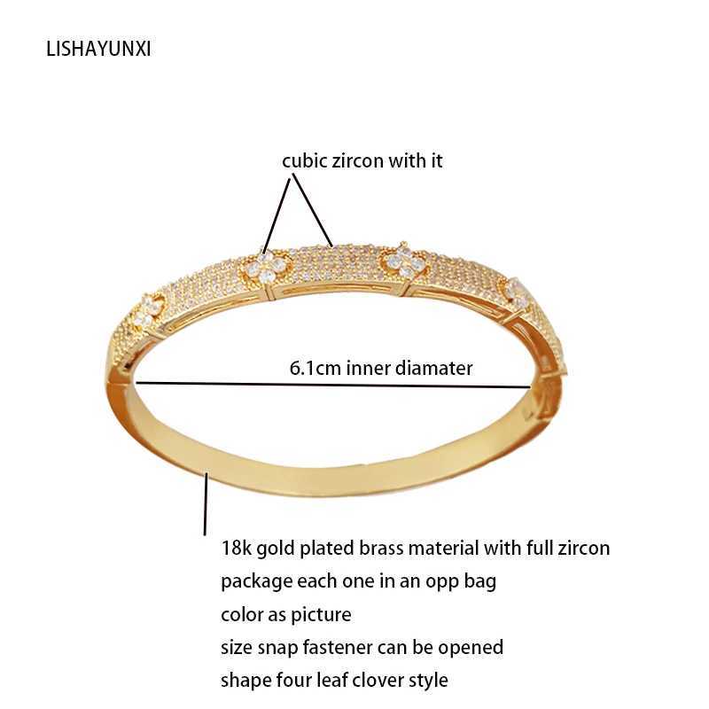 Bangle fashion18 k gold plated brass jewelry elegant four leaf flower charm snap fastener nice zircon open bangle bracelet for woman H250217