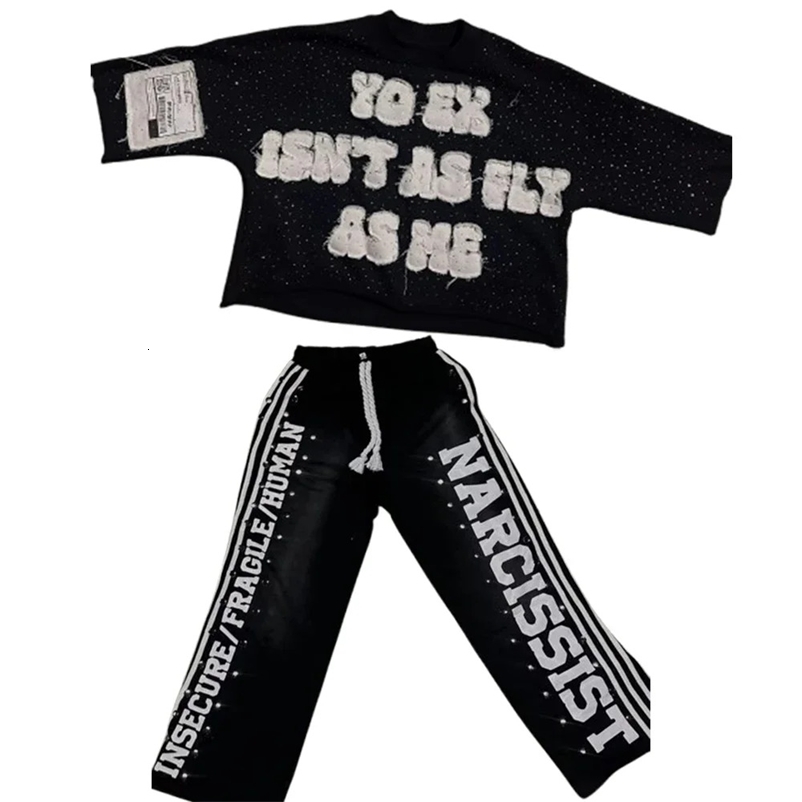 Y2K Rhinestone Quarter Sleeves Tops Men Women Harajuku Letter Graphic Patch Oversized T Shirt Goth Short Clothes 250206