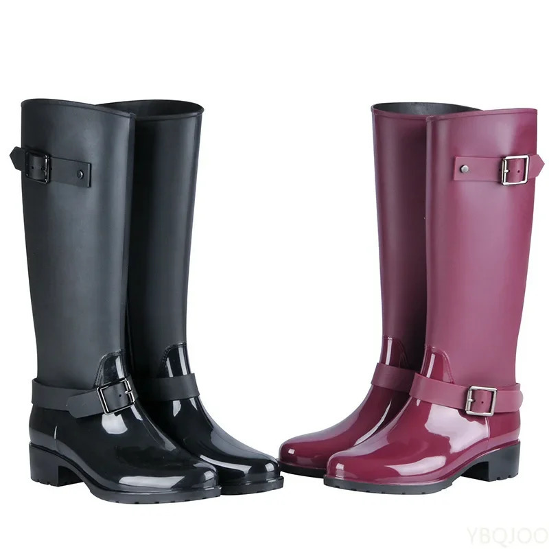 Punk Style Zipper Tall Boots Womens Pure Color Rain Boots Outdoor Rubber Water shoes For Female 36-41 Plus size 250217