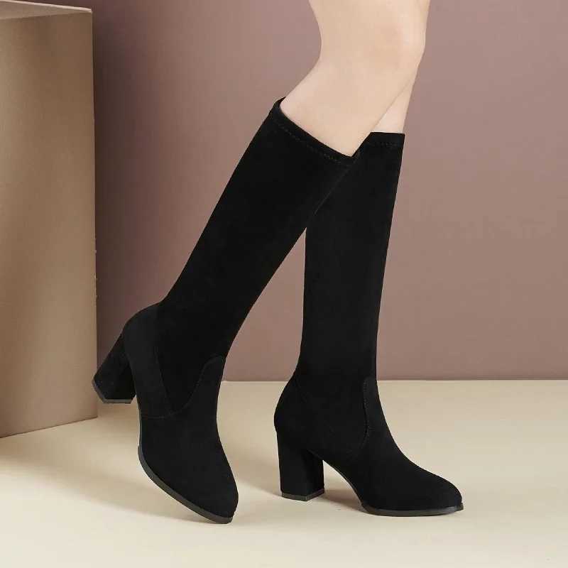 Women Boots Winter Knee High Boots New Comfort Chunky High Heels Shoes Fi Warm Suede Round Toe Lg BootsXJ250217