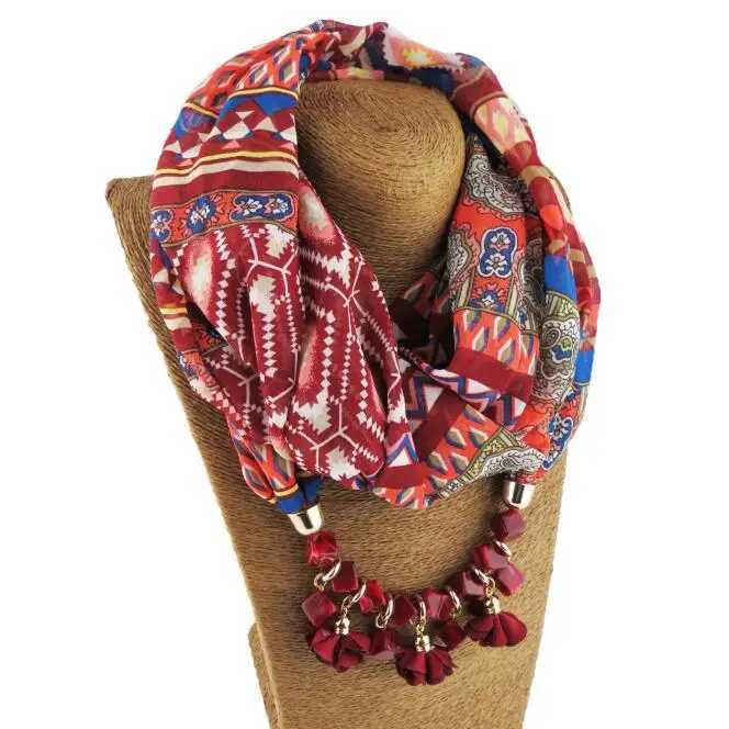Womens Printed Chiffon Ring Scarf Hijabs Multi-style Jewelry Necklace Flower Pendant Scarf La parel Accories Wholesale W250218