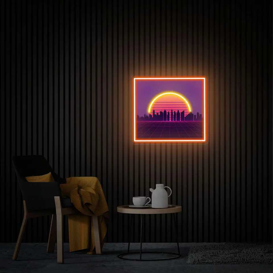 Sunset Vaporwave UV Printed Neon Sign Tropical Sunset Handmade Acrylic Artwork Custom Neon Sign Ideal Gift for Bedroom Z250218