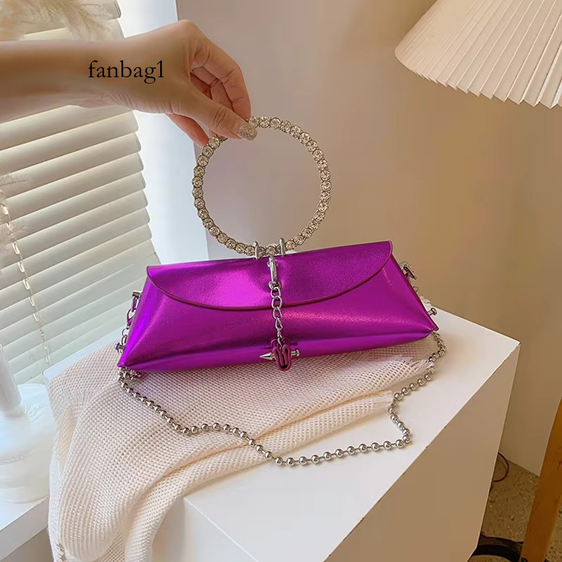 Metallic Women's Dinner Bag with Rhinestone Detail - Round Circle hot Handle, Cute Evening Clutch
