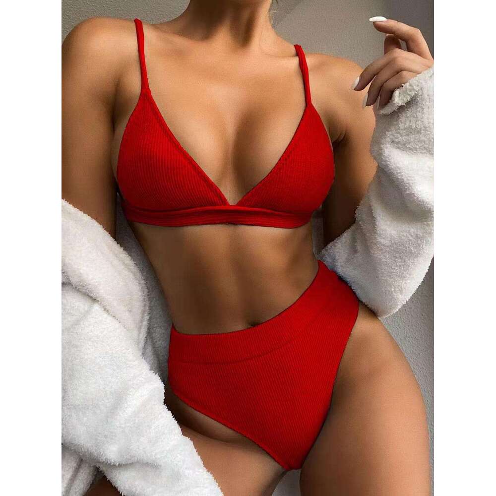 Bikini Outer Single Solid Color Split Sexy Triangle Bikini Swimsuit for Women's Swimwear Swimming Suit for Women Triangle Bikini New Arrival New 