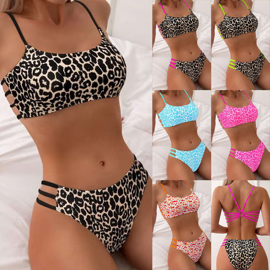 European and American leopard print split two-piece set sexy bikini swimsuit for women 2025 temperament versatile new trendy clothing ins
