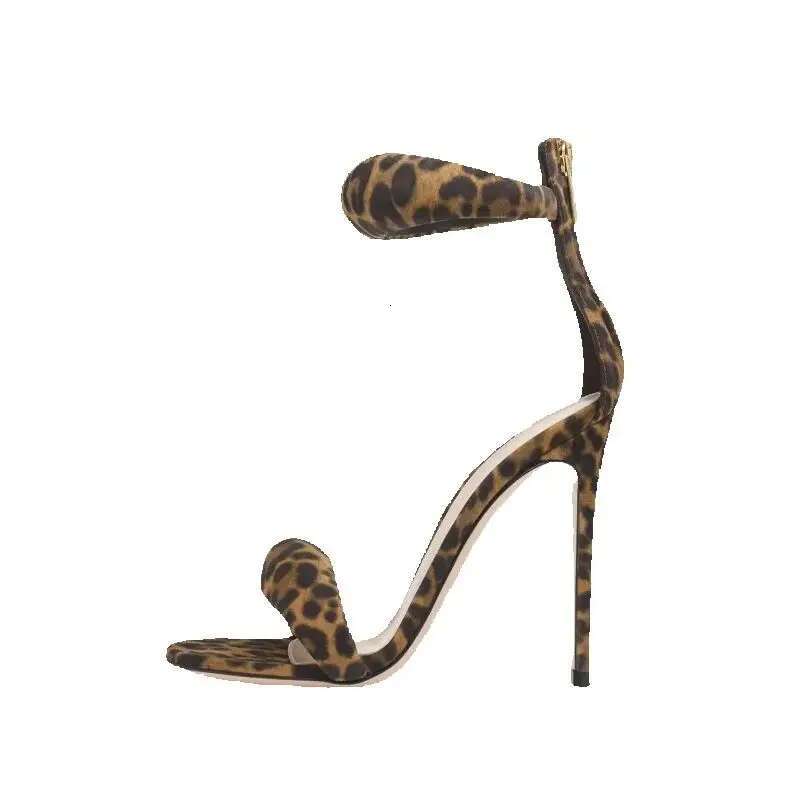 2025 Women Concise Style One-Strap Sandals For Party Sexy Stiletto Heel Back Zip Cover Heels Summer Leopard Sandalias