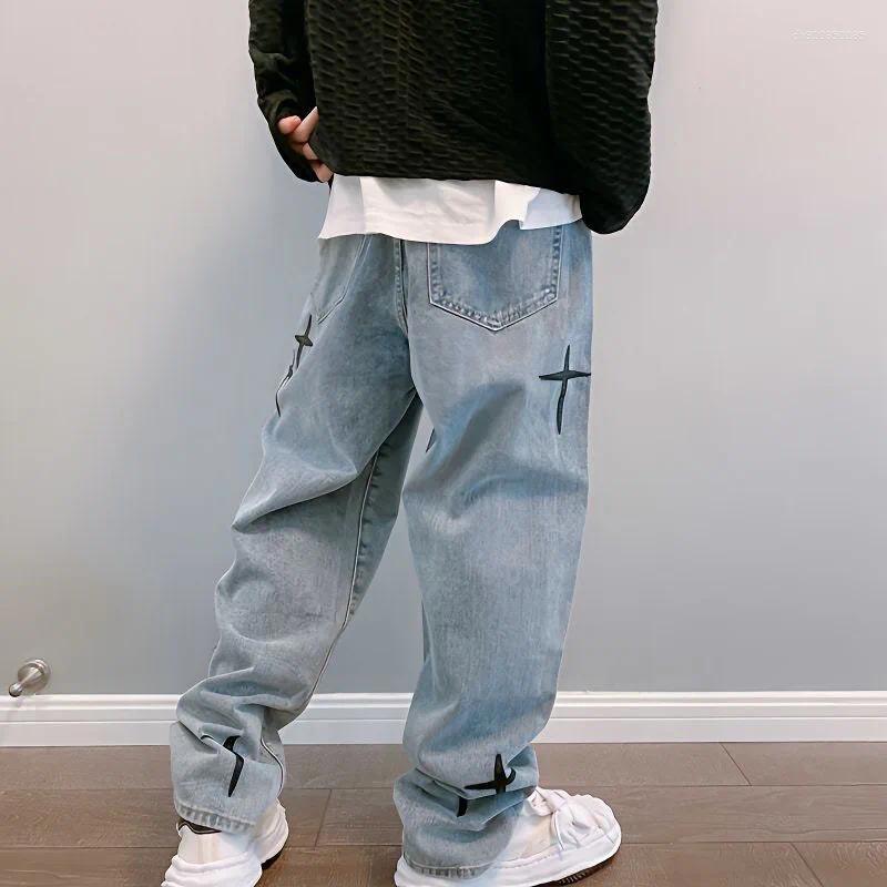 Men's Jeans Prints Men 2025 Streetwear Baggy Wide Leg Korean Fashion Drapes Straight Casual Loose Denim Cargo Pants M-3XL