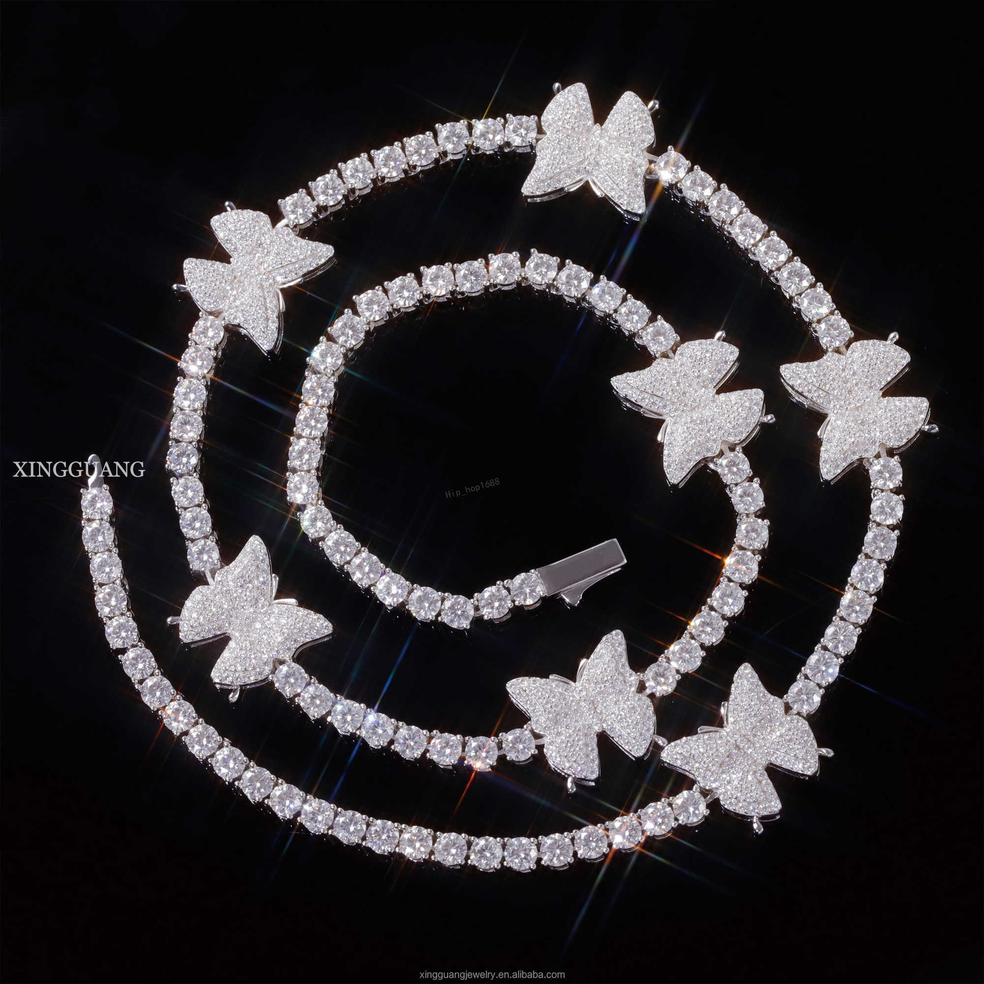GRA Moissanite Diamond 3mm butterfly design Tennis Chain Necklace Bracelet Hip Hop Necklace 925 Sterling Silver For Fine Jewelry