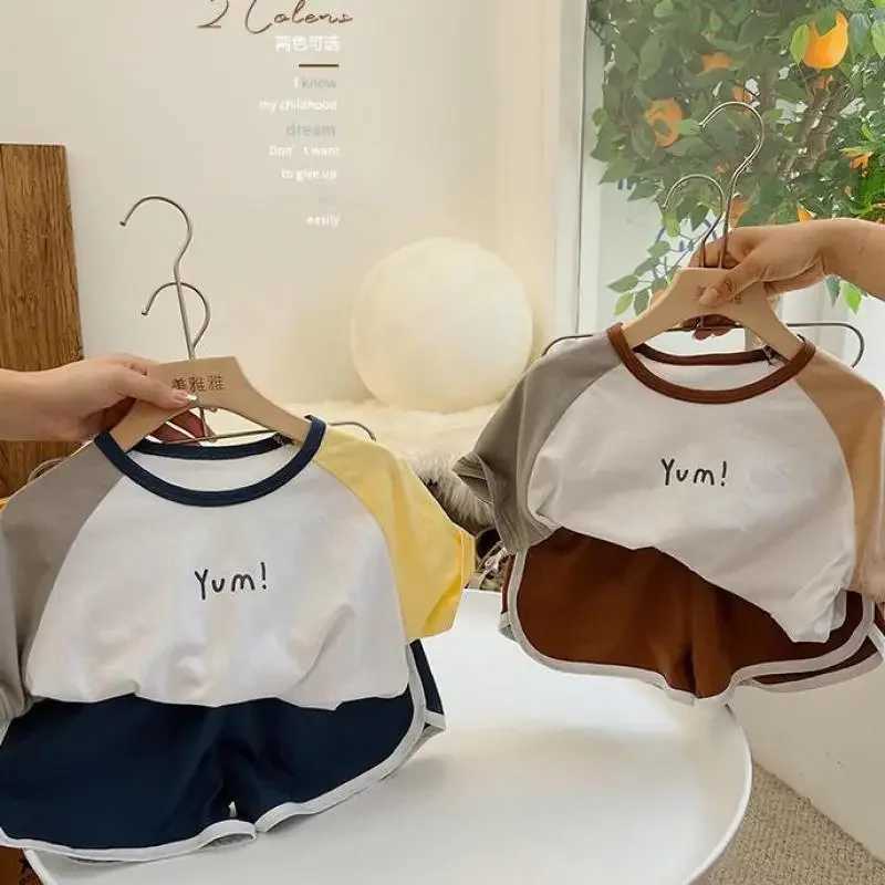 Sport Short Sleeve Outfits Kids Fashion Trendy Two Pieces Sets Color Matching T-shirts+Shorts Boys Baby Summer Clothing W250218