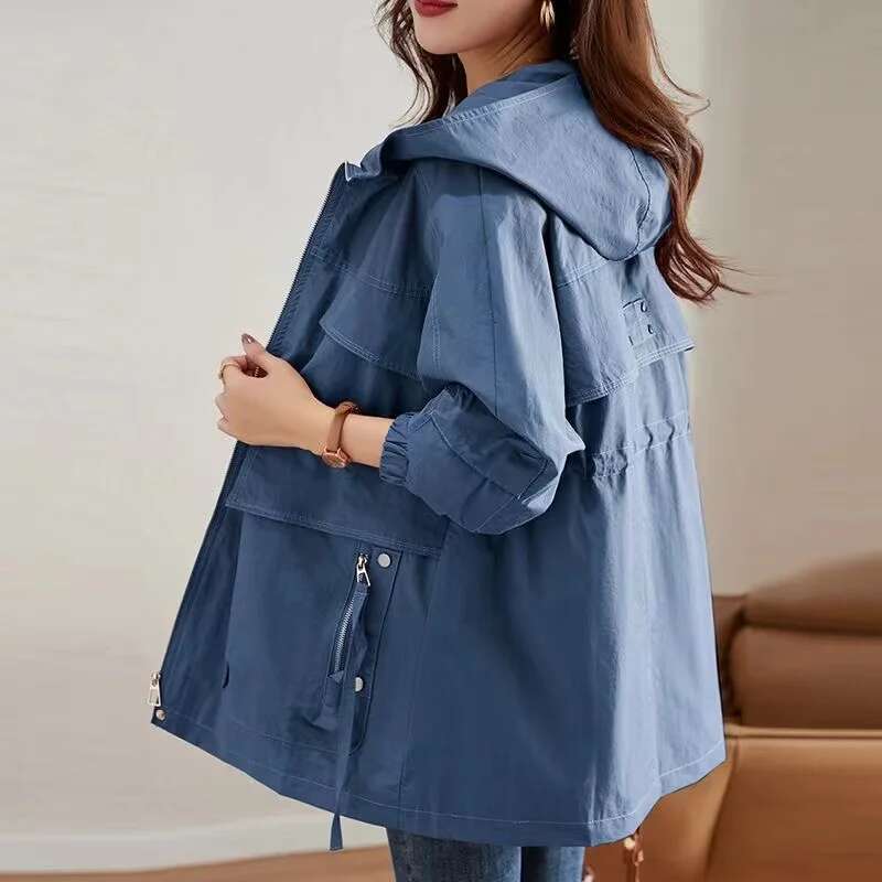 Trench 2024 New Spring Autumn Korean Mid Long Loose Women Overcoat Windbreaker Female Outerwear Basic Coat Ing