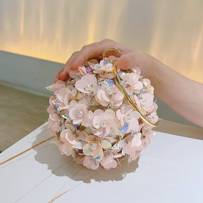 Floral Accented Round Bag with Strap Detail - Perfect Combination of Fashionable Shoulder Messenger & Evening Clutch