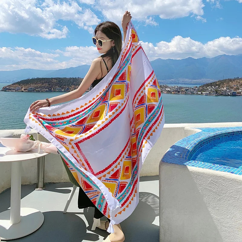 28 Styles 90x180cm Travel Beach Sunscreen Scarve Bikini Large Shawl Sarong Wrap Scarf Women Brazilian Swimsuit Bathing Coverups 250212
