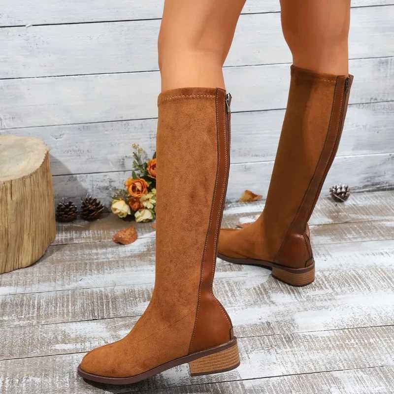 Womens Fi Boots Spring and Autumn New Style Round Toe Back Zipper Knee-high Boots Women Stihing High Boots Simple BootsXJ250217