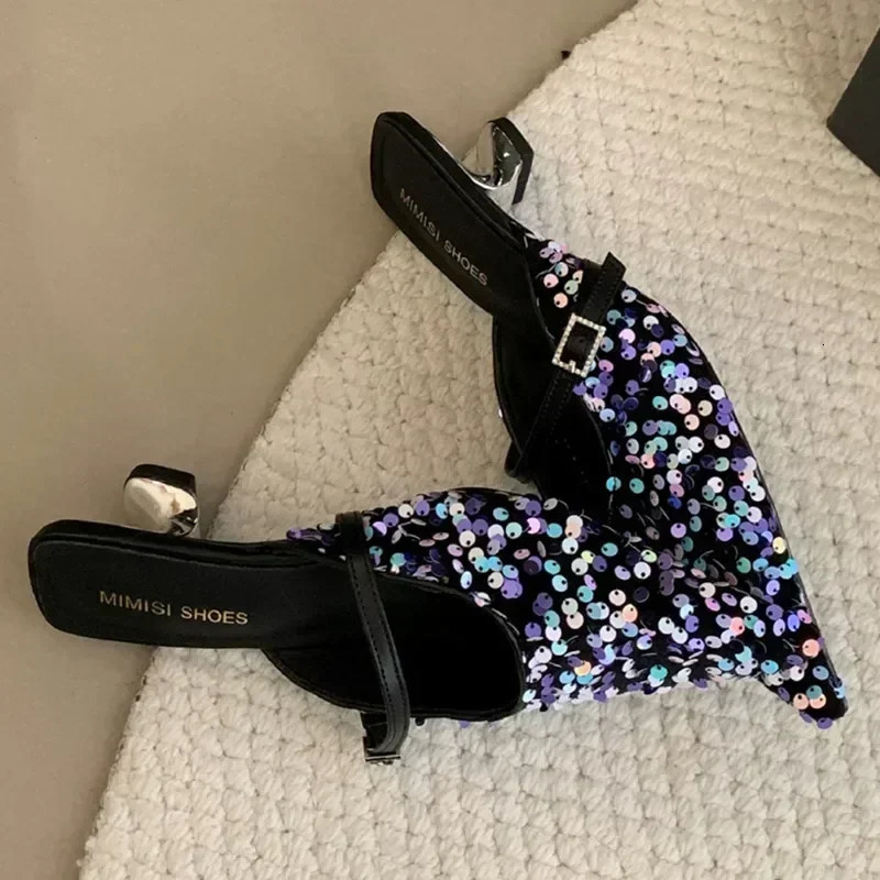 Colorful Bling er Slide Sandals Women Summer Sexy Pointed Toe Women Slippers Elegant Low Heeled Mules Loafers 250213