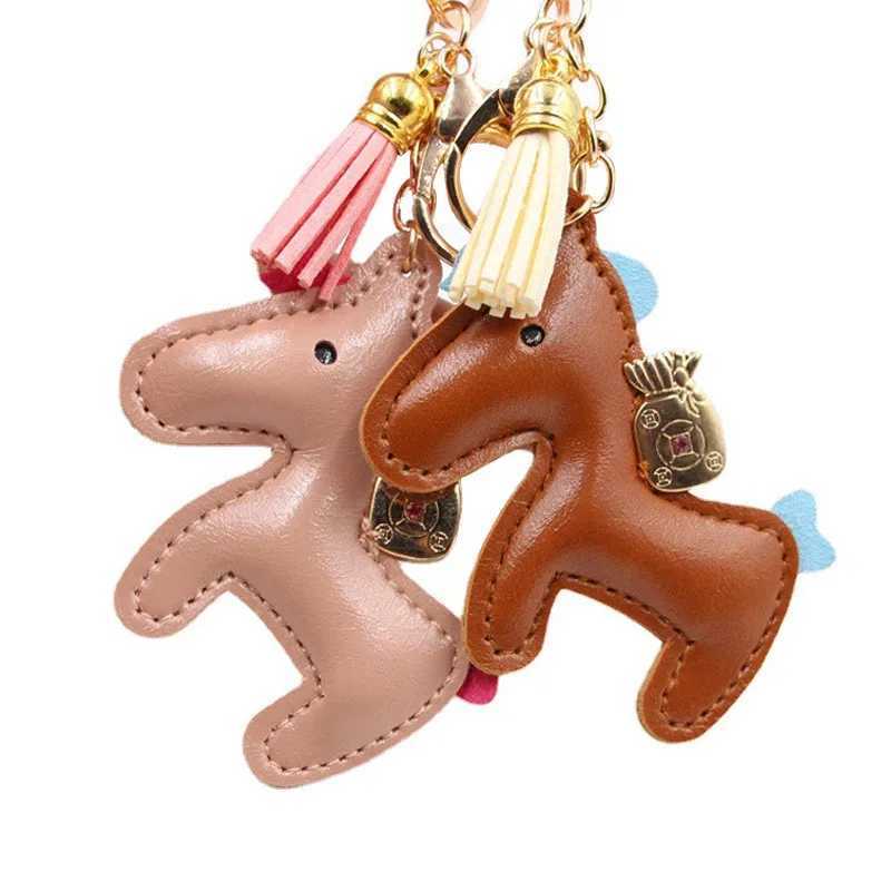 Keychains Lanyards PU Leather Charms Bag Pendant KeyChain Cartoon Horses Keyring Cute Animal Ornament Accessories Decoration Gift H250217