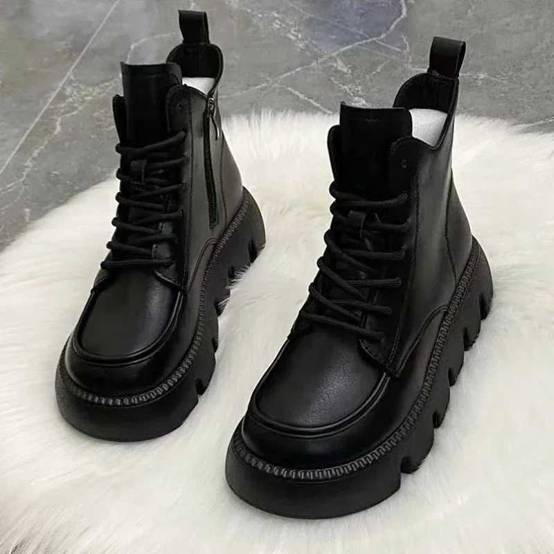 Maogu Laces Footwear Punk Booties Black Combat Lace-up Female Ankle Boots Padded Demi-seas Platform 2023 Short Shoes for WomenXJ250217