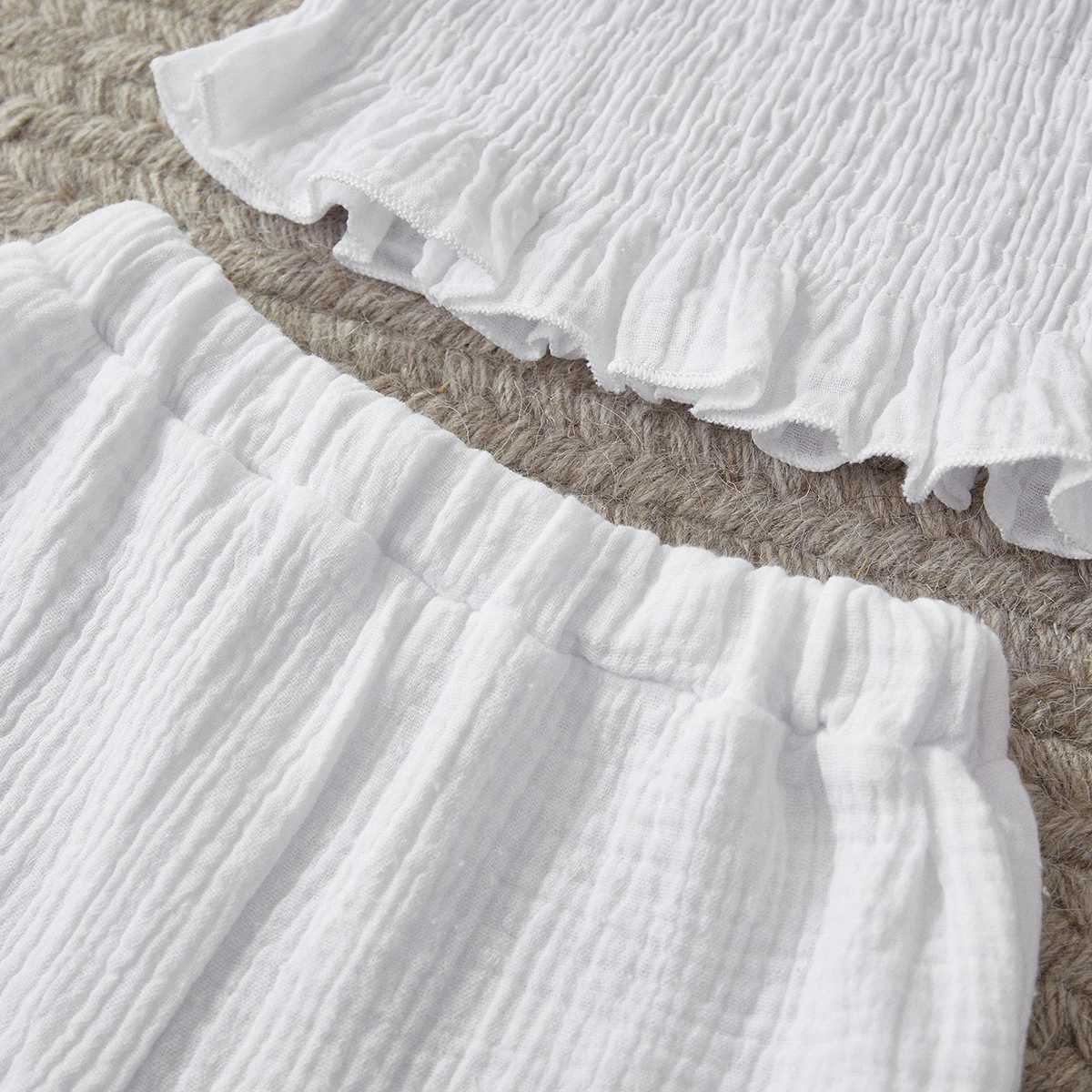 Listenwind 1-6Y Toddler Kid Girl Clothes Set Children Outfits Ruffle Off Shoulder Crop Tops Shorts Summer Holiday Clothing D08 W250218