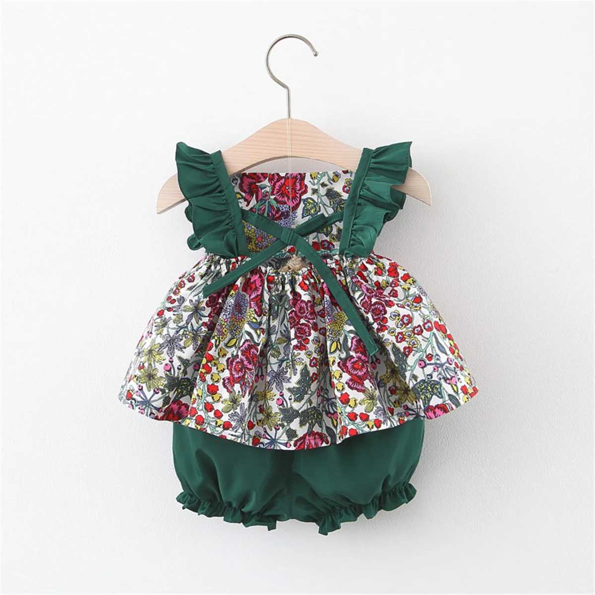 Girls summer new sleeveless shoulder strap floral top+PP pants two-piece set suitable for infants aged 0-3 W250218