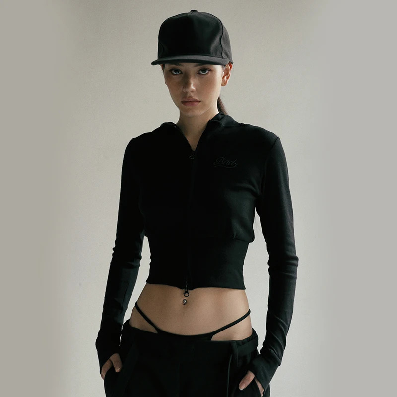 Badblood Zipper Hoodie for Womens Collection with Exposed Umbilical and Sexy ed Short 250213