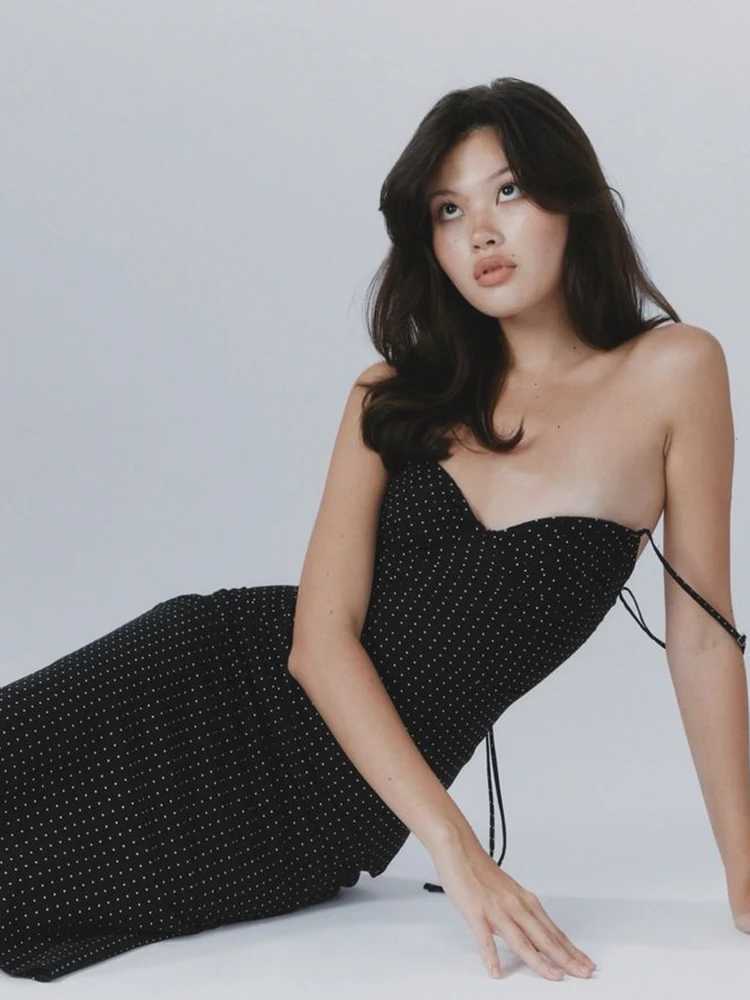 Basic Casual Dresses Ahagaga Womens Sexy Dot Cute Maxi Dresses Backless Beachwear Camisole Slveless Casual Strapless Party Vestidos Robes Female H2521