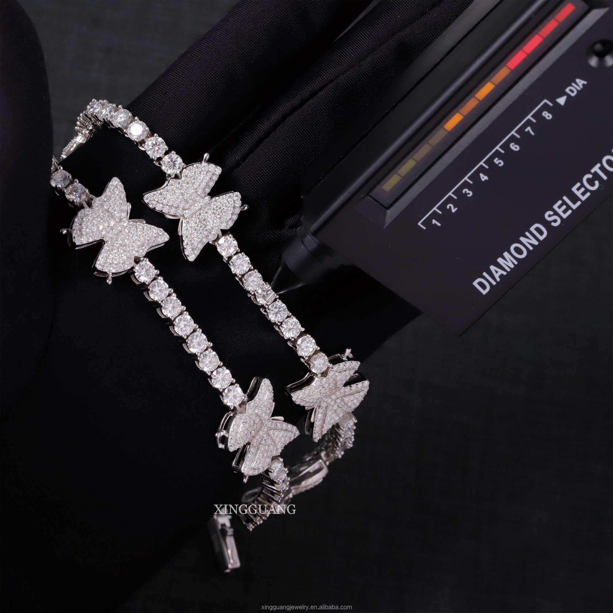 Trendy 925 Sterling Silver Iced VVS 3mm Moissanite Diamond Tennis Chain Bracelet White Gold Plated Butterfly Tennis Chain