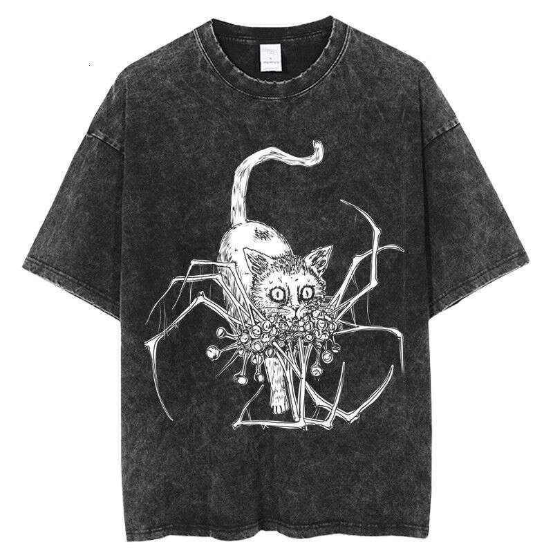 Tomie Junji Ito Fujiang washed vintage printed short sleeved t-shirt t shirts for men Ghost Slayer Blade top