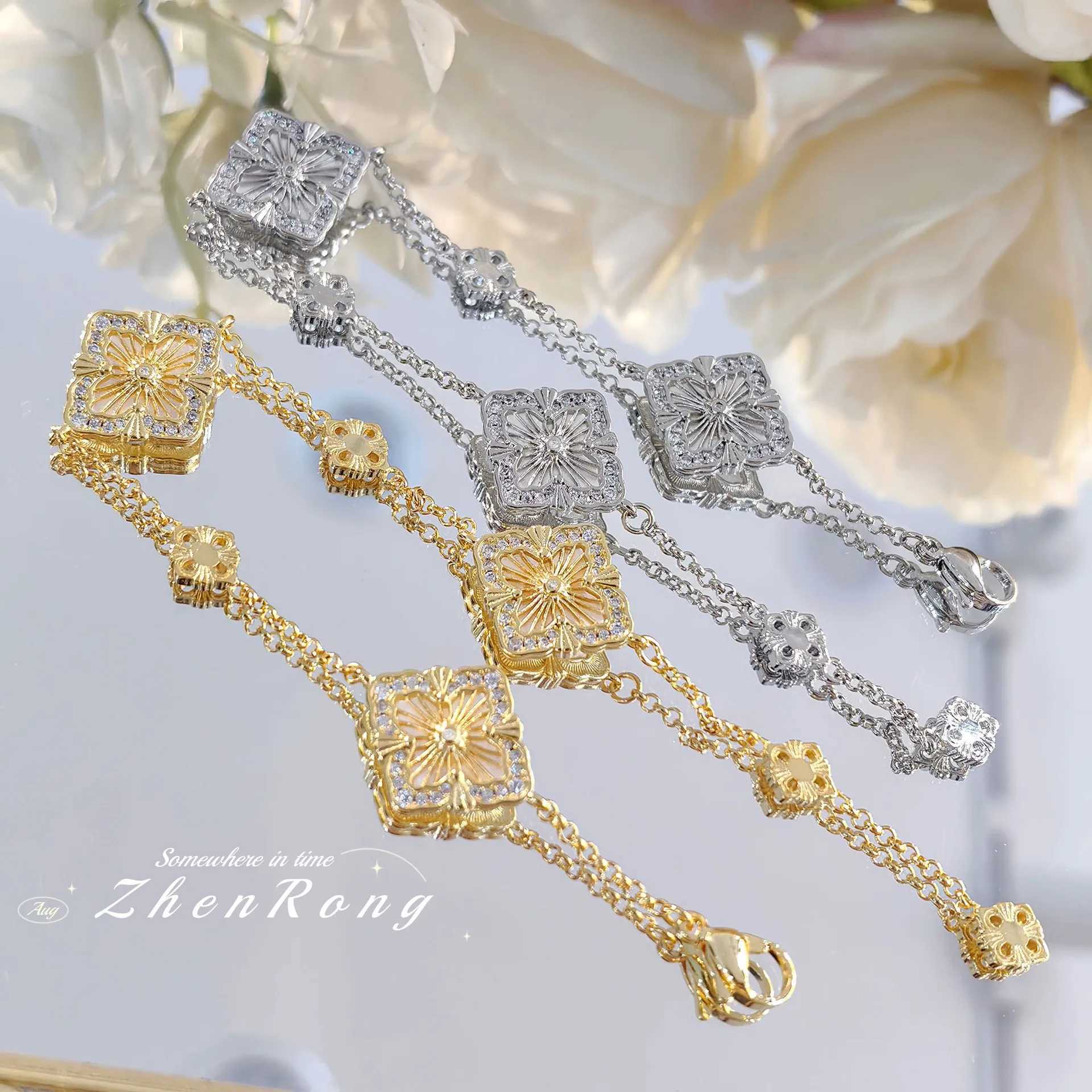Chain Foydjew Italian Vintage White Fritillaria Four-leaf Clover Bracelets For Women Fashion Gold Color Wedding Accessories H250217