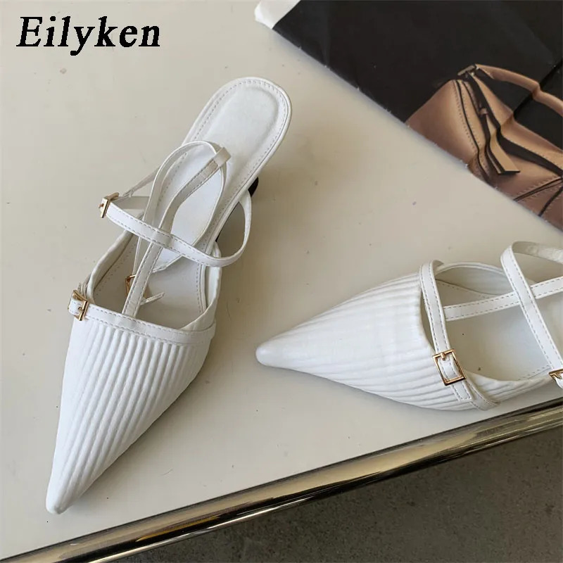 Eilyken Fashion Buckle Strap Women Pumps Street Style Pointed Toe Thin Low Heels Elegant Banquet Dress Mules Shoes 250314