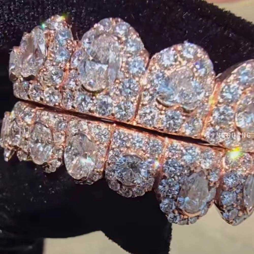 Custom Dental Grills Pass Diamond Test Gold Plated 925 Sterling Silver Iced Out VVS Moissanite Diamond Hip Hop Grillz for Teeth
