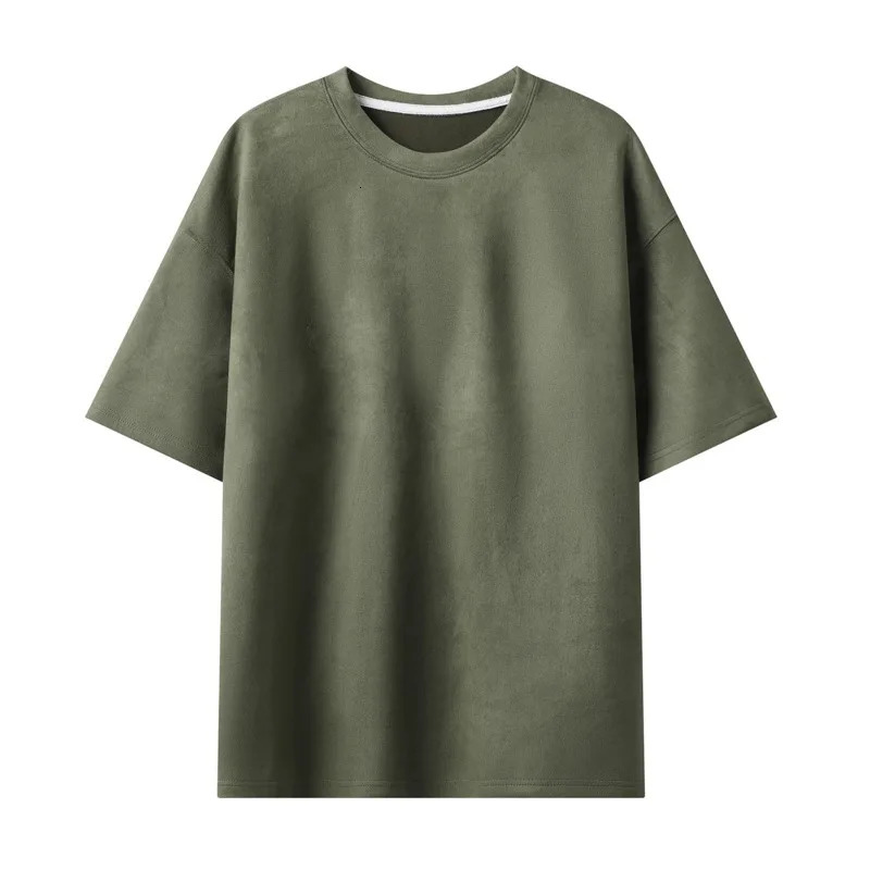 Summer Short-sleeved T-shirt Men Fashion 10-color Casual Suede T Shirt Men Streetwear Loose O-neck Tshirt Mens Top M-3XL 250217