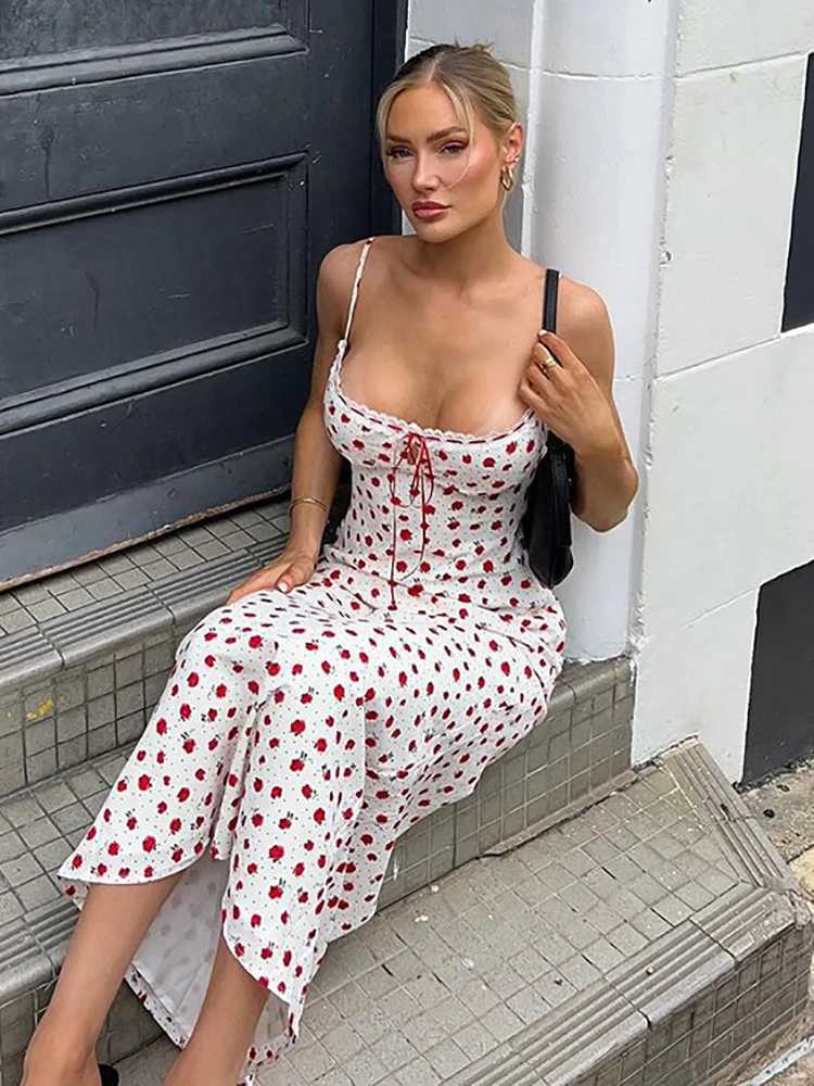 Basic Casual Dresses Fantoye Sexy Backless Print Floral Women Dress White Spaghetti Strap Evening Dress Female Summer Elegant Party Clubwear Vestidos 
