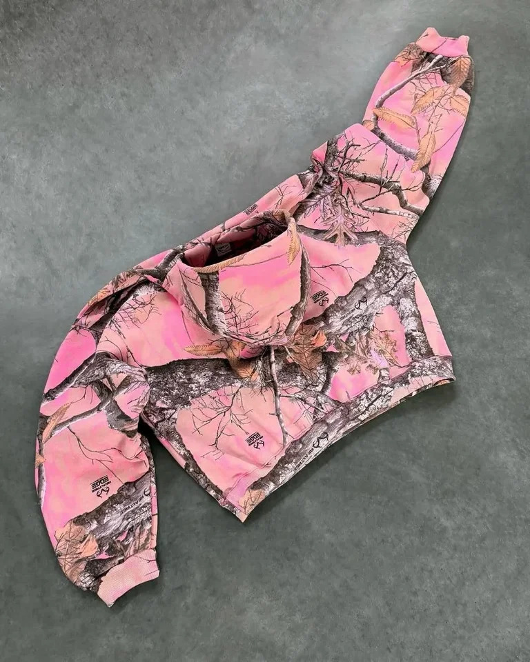 Y2K men clothes 2 piece Hoodie Pink Camo Print Pattern Sweatshirt Men Women Retro Casual Hip Hop streetwear Track Pants Set 250217
