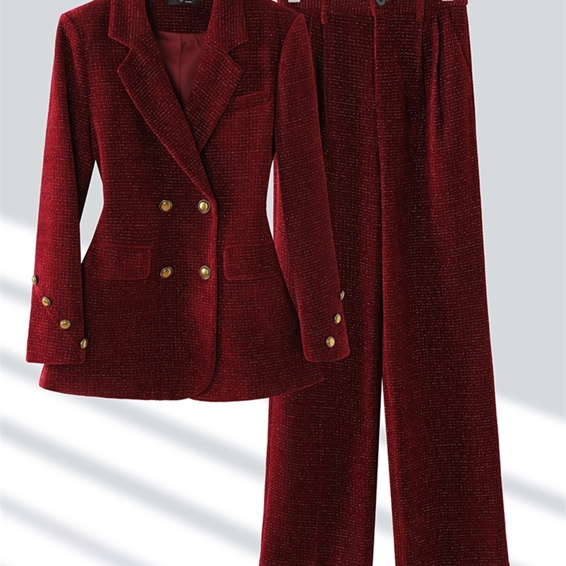 Winter Pink Coffee Black Pant Suit Women Female Business Work Wear Jacket Blazer and Trouser Formal 2 Piece Set 250206