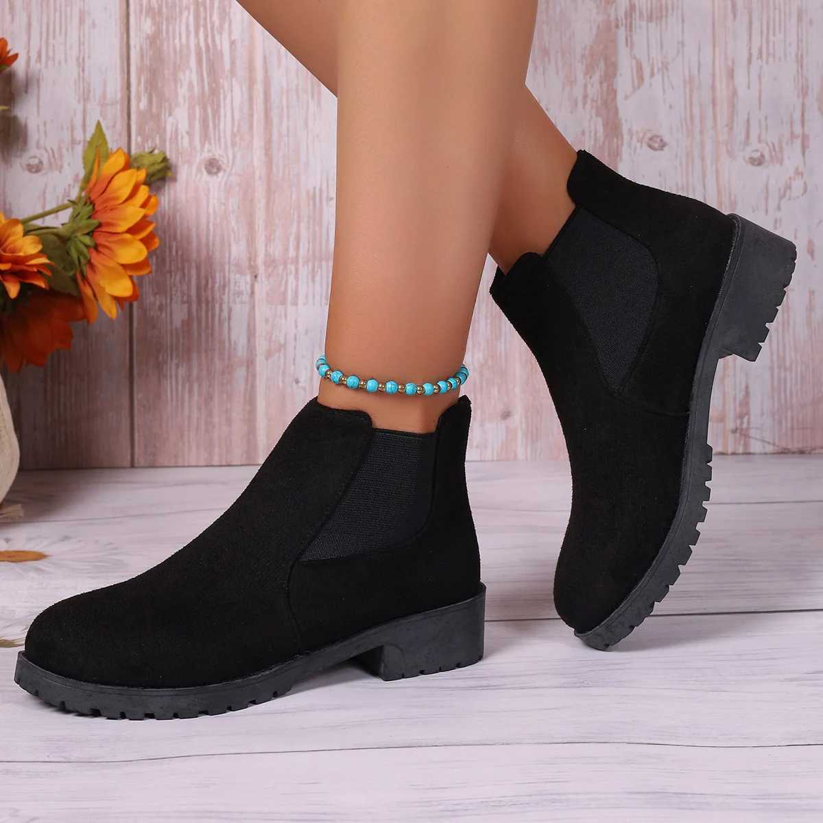 Women Solid Color Lazy Ankle Boots/Lightweight N-slip Slip- Design/Outdoor Casual fi Short Boots/Punk Style Ladies Chike BootsXJ250217