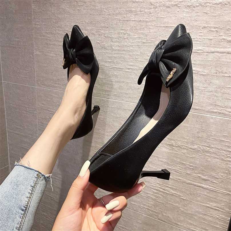 red soles, sandals, slippers, single shoes, formal shoes Spring/Summer Sweet Bow Thin Heels Shallow Mouth Pointed Fashion