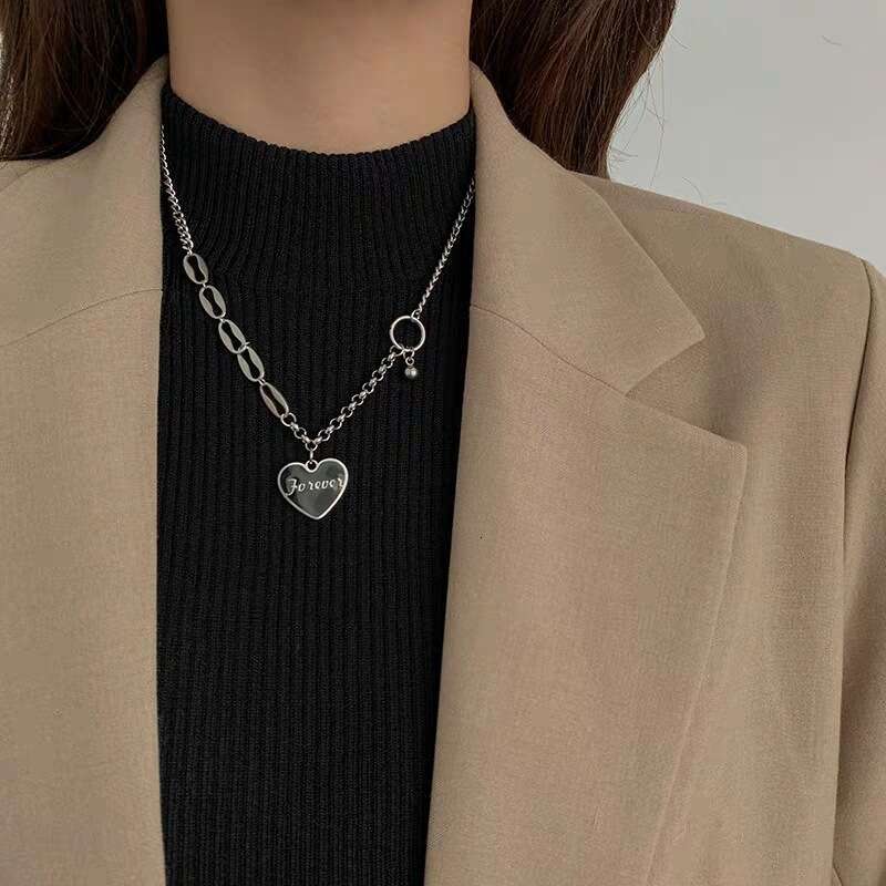 Love Letter Necklace, Instagram, Cold and Trendy Internet Red Metal Titanium Steel Lock Bone Neck Chain, Female Hip Hop