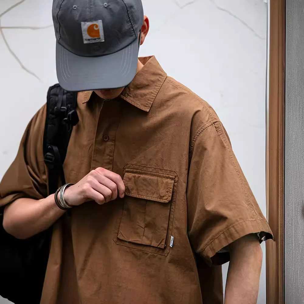 Japanese retro workwear pullover short-sleeved shirt mens summer fashion brand outdoor trend loose casual shirt jacket trend W250217
