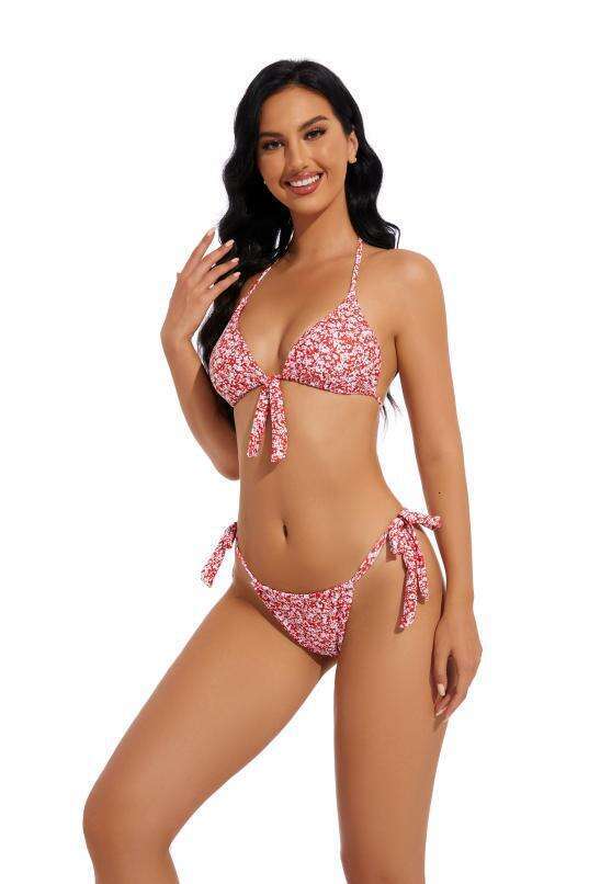European American fashion printed sexy three-point bikini swimsuit 2025 new style chic and elegant clothing