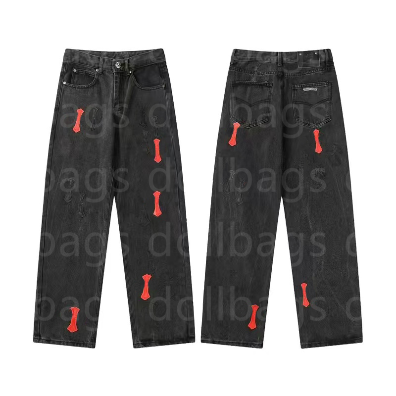 Designer Mens Cross Embroidery Pants Denim Jeans Distressed Ripped Biker Jean Slim Fit Motorcycle For Men Womens High Street Hip Hop