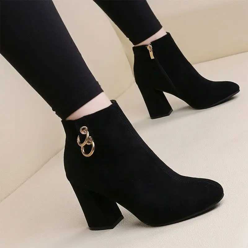 Womens Ankle Boots Heeled Short Shoes For Woman Suede Footwear Black Pointed Toe Booties Very High Heels With Stylish Y2kXJ250217