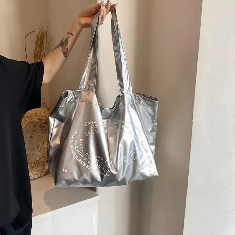 High End Fashion Versatile Large Capacity Bag for Women Niche n Trendy Tote Silver Letter Shoulder 250206