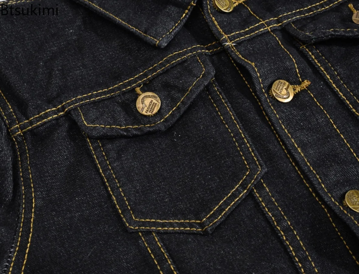 Mens Korean Style Black Denim Jackes Loose Casual Lapel Button Up Coats Fashion Versatile Male Jean Tops Men Clothing 250214