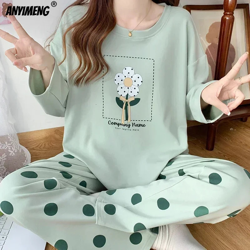 Spring Autumn Women Clothing Cotton Long Sleeves Sleepwear Casual Woman Full Pajamas Sets Pullover Loungewear 2 Pieces Homewear 250213