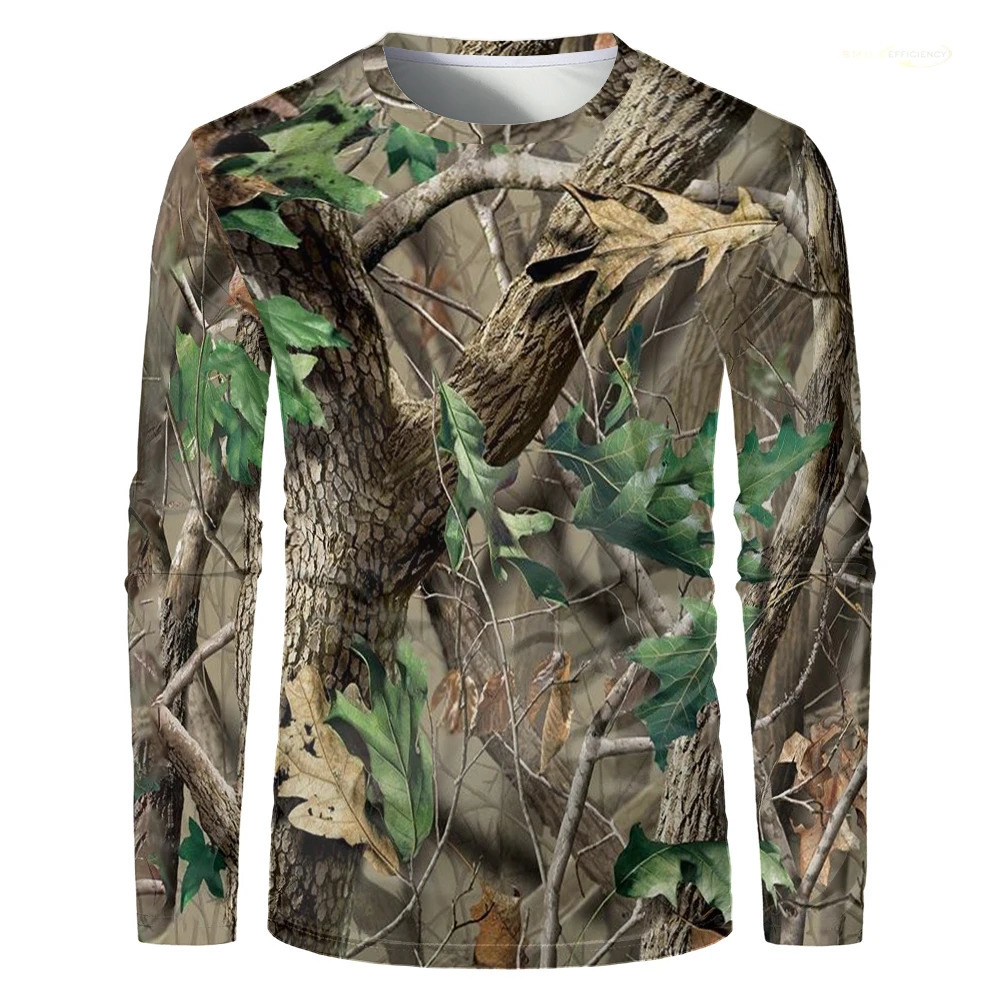 Camouflage Hunting Forest Print T-shirt Outdoor Sports Long Sleeve Men T Shirt Trip Tactical Training Oversized s Clothing 250217