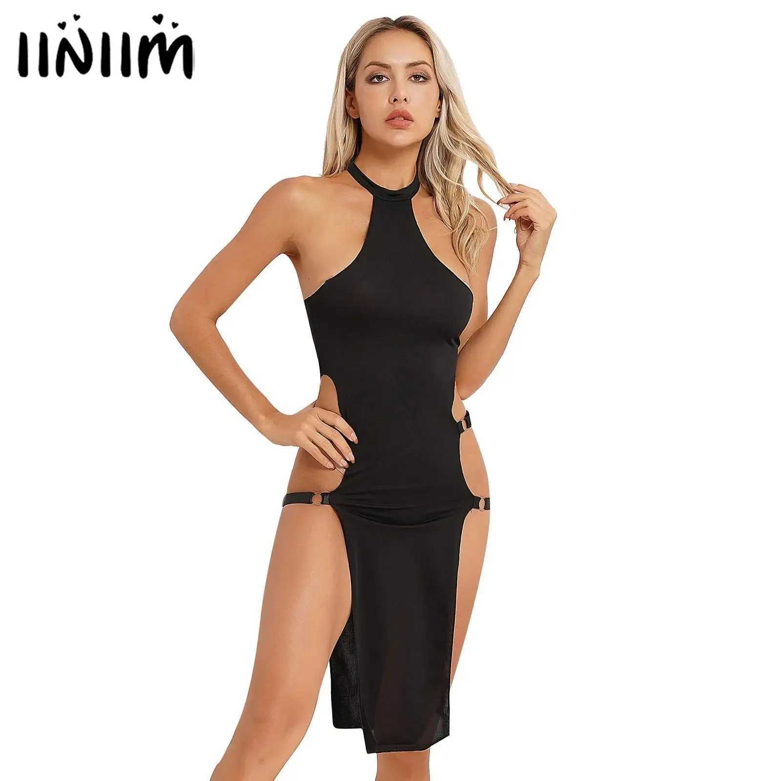 Basic Casual Dresses Sexy Womens Solid Color Adjustable Shoulder Strap Dress Underwear Side Splicing High Cut Strapless Dress Role Playing Party Club 