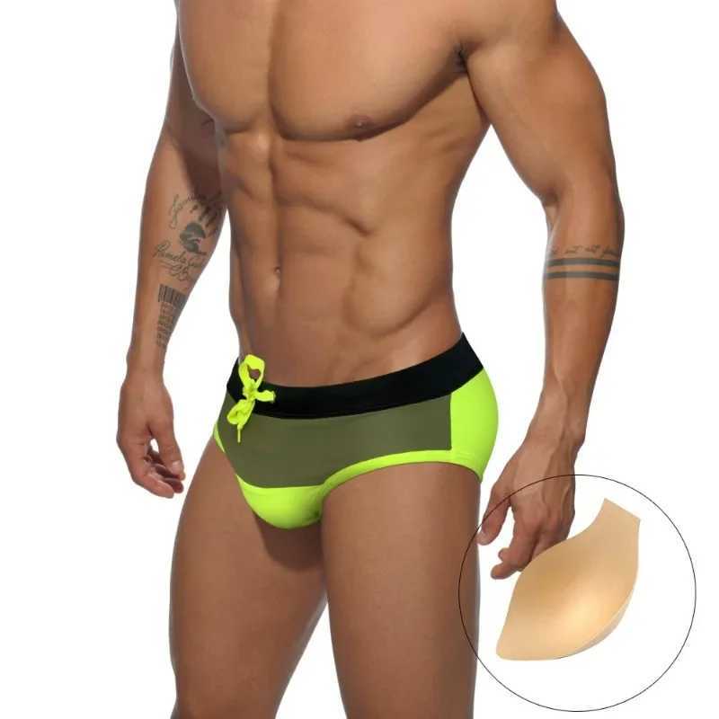 Brand Men Swim Briefs Low-waist Sexy Board Swimwear Pad Push-up Swimming Breathable Quick Dry Beach Shorts Surfing Bathing Suit M250218